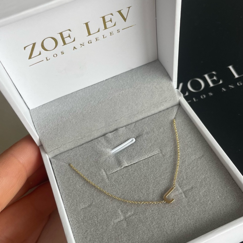 Zoe Lev Jewelry - 14k Yellow Gold Personalized Asymmetric “J” Initial Necklace